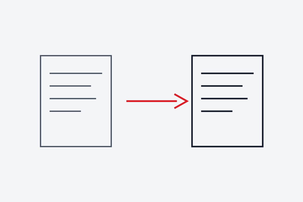 Two document outlines with a red arrow from the original File to the processed result File